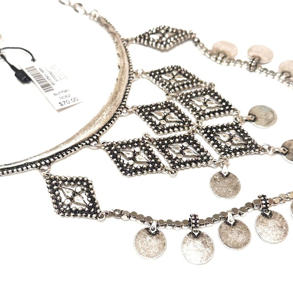 WHBM Silver Statement Bib Necklace With Coin Detail | NWT - Picture 6 of 6